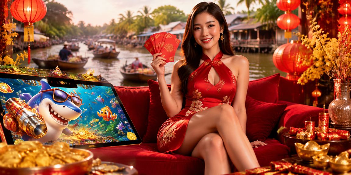 Người dùng miền Tây chơi bắn cá trên điện thoại dưới ánh đèn lồng truyền thống vùng sông Mekong